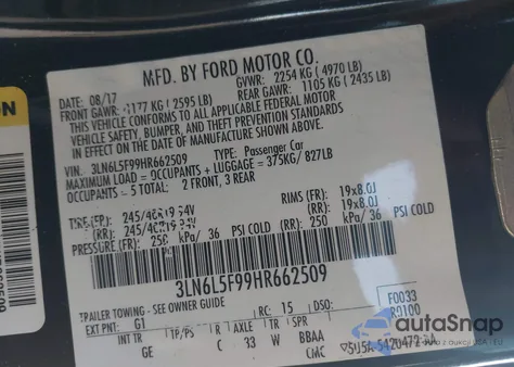 2017 Lincoln Mkz Reserve из США, поврежденный, VIN 3LN6L5F99HR662509